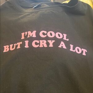 SHEIN Black Crop Top with Pink Text